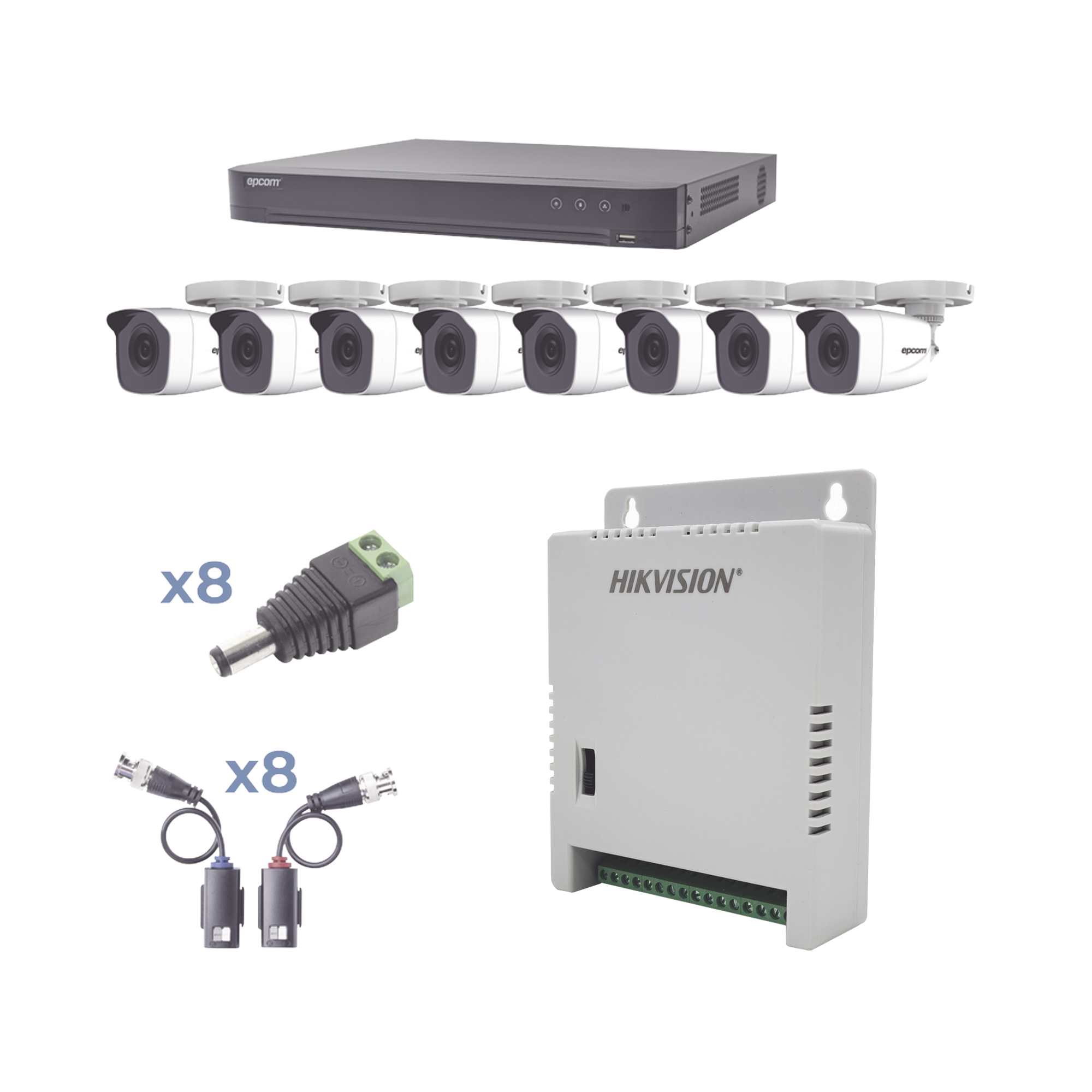 KIT TurboHD 1080p / DVR 8 Canales / 8 Cámaras Bala (exterior 2.8 mm) / Transceptores / Conectores / Fuente de Poder Profesional hasta 15 Vcc para Larga Distancias KIT TurboHD 1080p / DVR 8 Canales / 8 Cámaras Bala (exterior 2.8 mm) / Transceptores / Conectores / Fuente de Poder Profesional hasta 15 Vcc para Larga Distancias